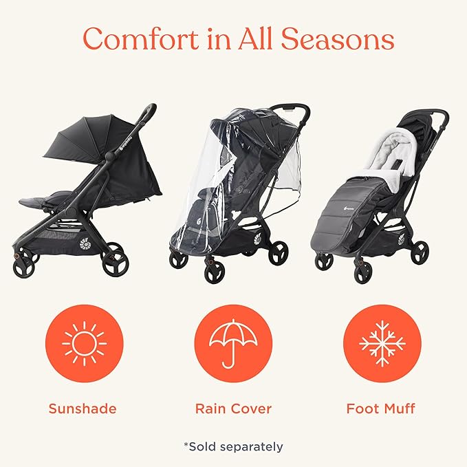 Ergobaby Metro 3 All in One Compact Baby Stroller - Lightweight Travel Stroller - Easy One-Hand Fold for Overhead Airplane Storage (Carries up to 50 lbs) - Car Seat Compatible - Graphite Grey