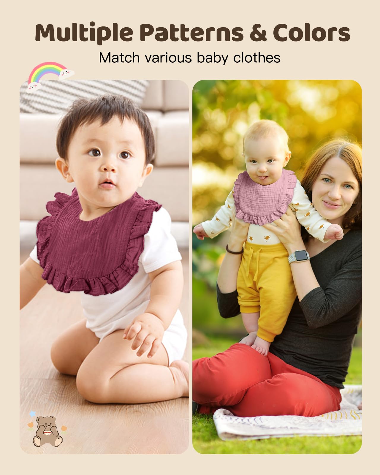 Lictin Muslin Bibs for Baby Girl - 8 Pack Baby Muslin Bibs