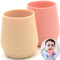 2 Pack Tiny Cup for 4+ Months | Silicone Baby Cups 6-12 Months, Infant Training Open Cup for Baby Led Weaning Supplies, 2oz (Pink Porcelain)