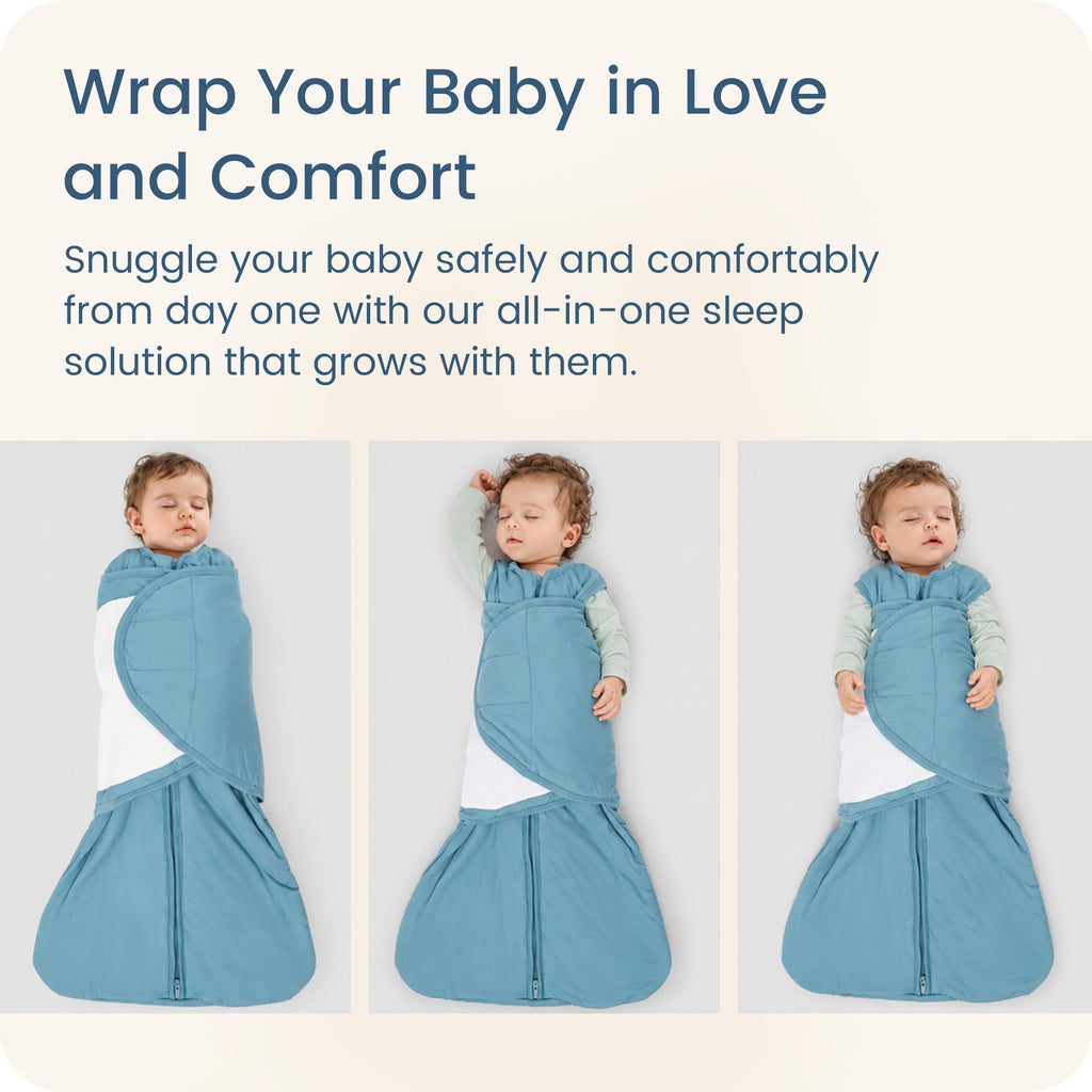 TOTBASIC Baby Swaddle Blanket 0-3 Months, 1.0 TOG 3-Way Adjustable Infant Sleep Sack, Baby Blue