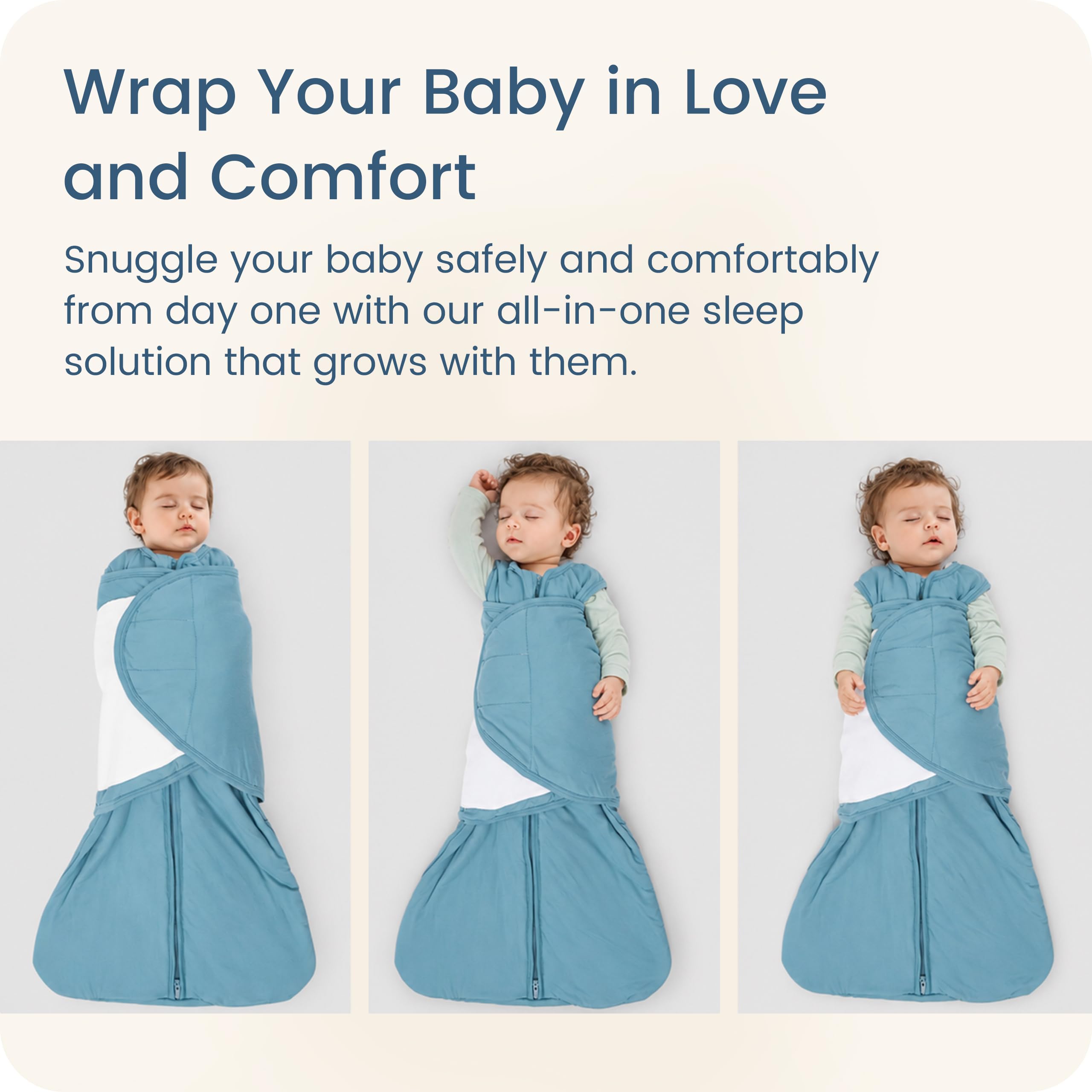 TOTBASIC Baby Swaddle Blanket 6-12 Months, 1.0 TOG 3-Way Adjustable Baby Sleep Sack, Fog