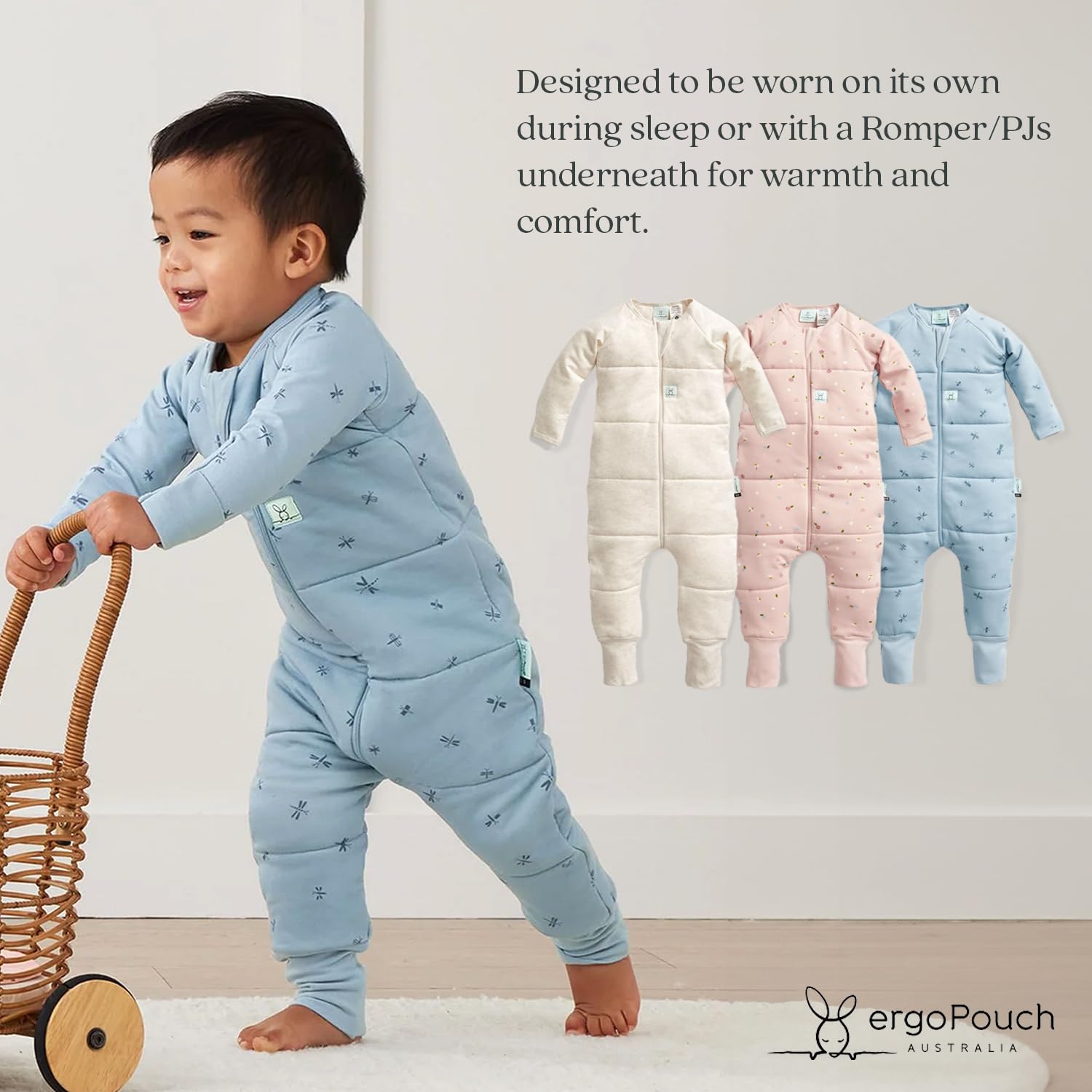 ergoPouch Sleep Onesie 2.5 TOG – Warm Baby Romper & Sleep Layer with Full-Zip, Guarding Against Blankets, Breathable & Movement-Friendly, Ideal for Transitional Sleeping (4-5 Years, Oatmeal Marle)