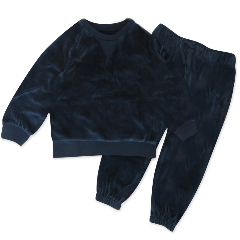 HonestBaby 2-Piece Cozy Velour Sweatshirt and Jogger Sweatpants Set Organic Cotton for Toddler, Baby Boys, Girls, Navy, 4T