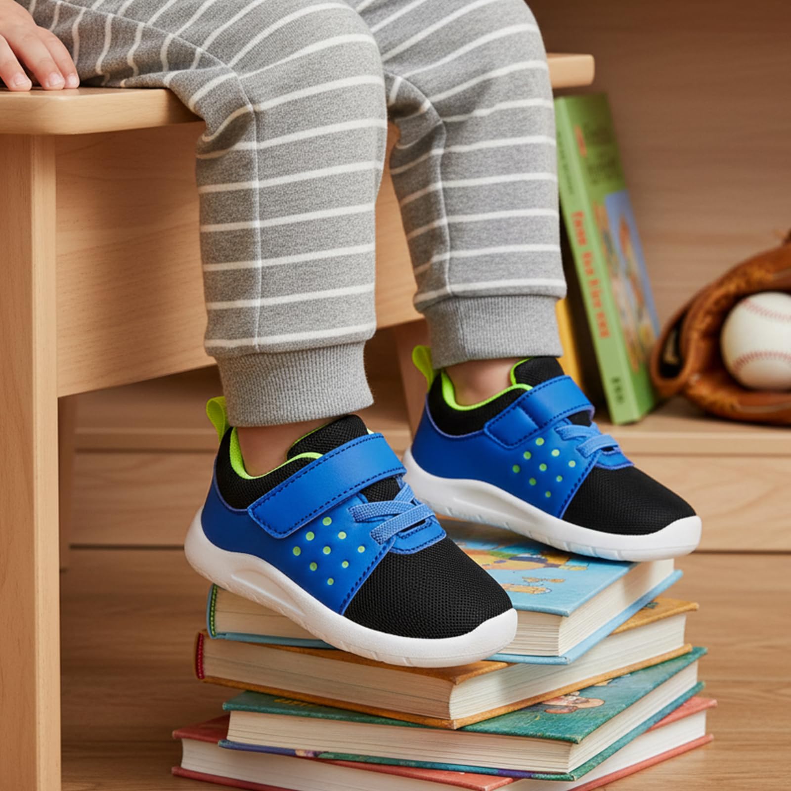 MORENDL Toddler Baby Shoes 0-4 Years Boy Girl Lightweight Breathable Non-Slip Sports Sneakers Running Walking Tennis Barefoot Shoes Black Blue 6-9Months