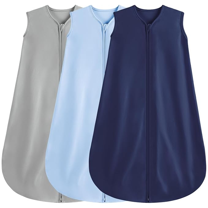 3 Pack Baby Sleep Sack 0-6 Months 100% Rayon Cotton Baby Sleeping Bag 2-Way Zipper Toddler Wearable Blankets,Comfy Stretchy Thin Sleep Sacks.TOG 0.3(Small)