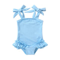 Happy Town Toddler Swimsuit Girl Solid Color Stripe One-Piece Baby Bathing Suits (Light Blue, 9-12 Months)