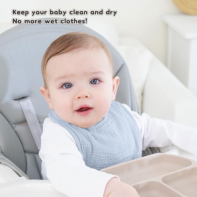 Susurration Muslin Baby Bibs 8 Pack Bandana Drool Bibs, Soft Square Adjustable Baby Drooling Bibs for Unisex Girls & Boys