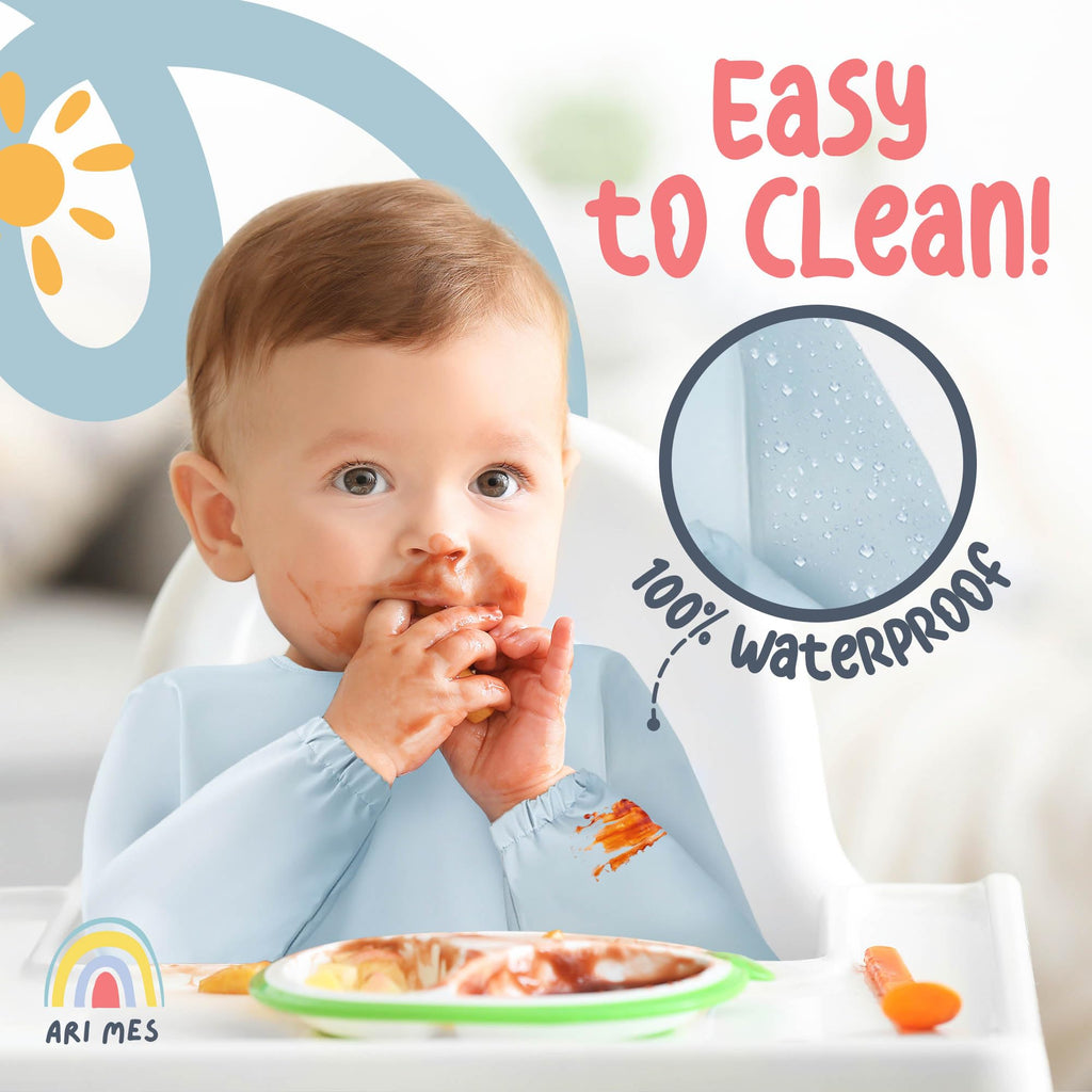 ARI MES Baby Bibs With Sleeves Waterproof Toddler Smock Bib Feeding