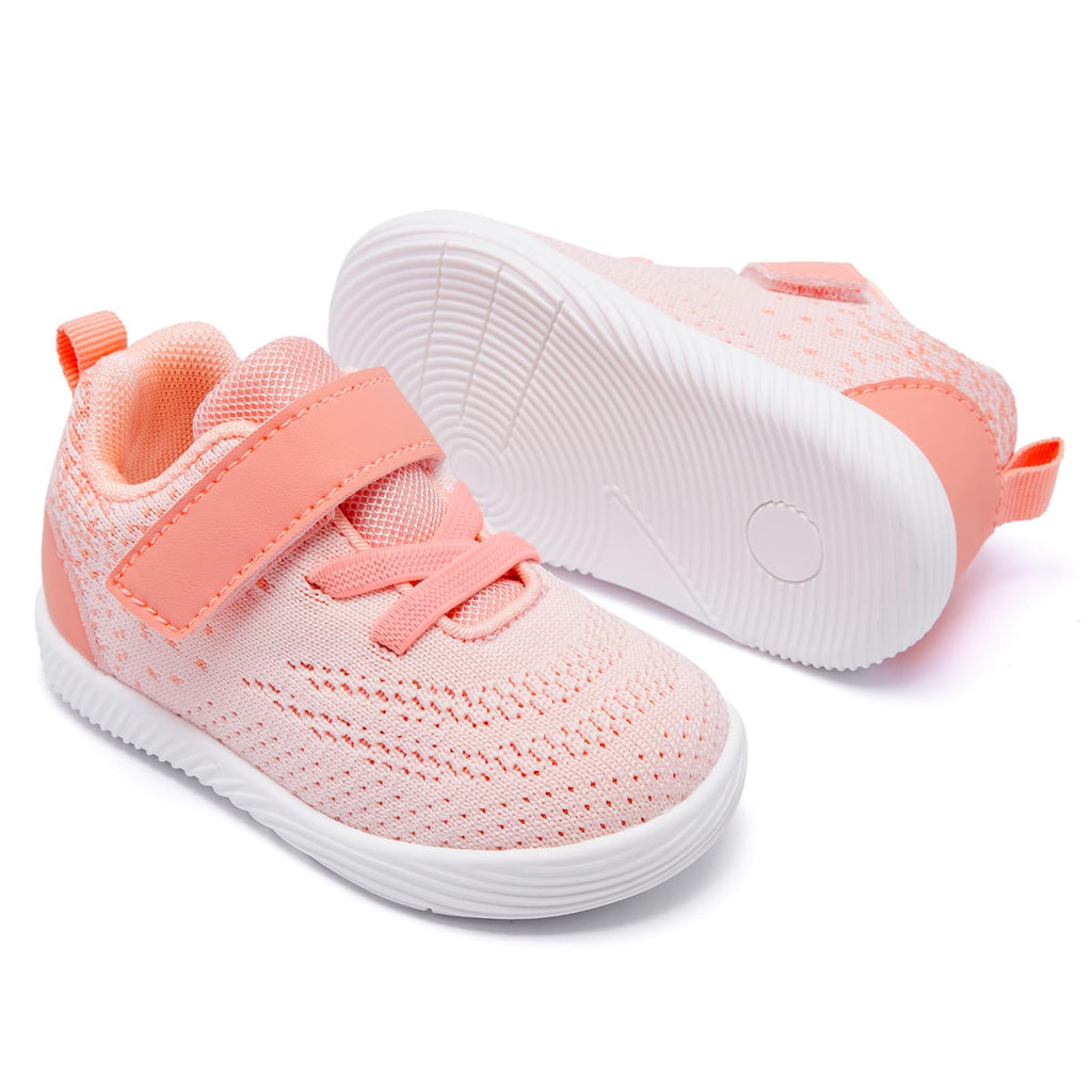 MORENDL Toddler Sneakers Baby Boys & Girls Barefoot Shoes Lightweight Breathable Walking Running Tennis Athletic Sport Shoes Light Coral 6-9 Months Size 4