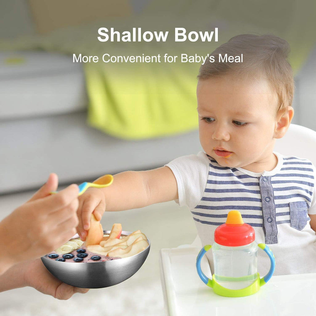 Miusco Stainless Steel Bowls for Kids, 18/8 Stainless Steel Toddler Bowl, BPA-Free, Durable & Easy Clean, 4 Pack - 14.5 oz Perfect for Baby Meals, Snacks, Serving and Travel & Home Use，Silver