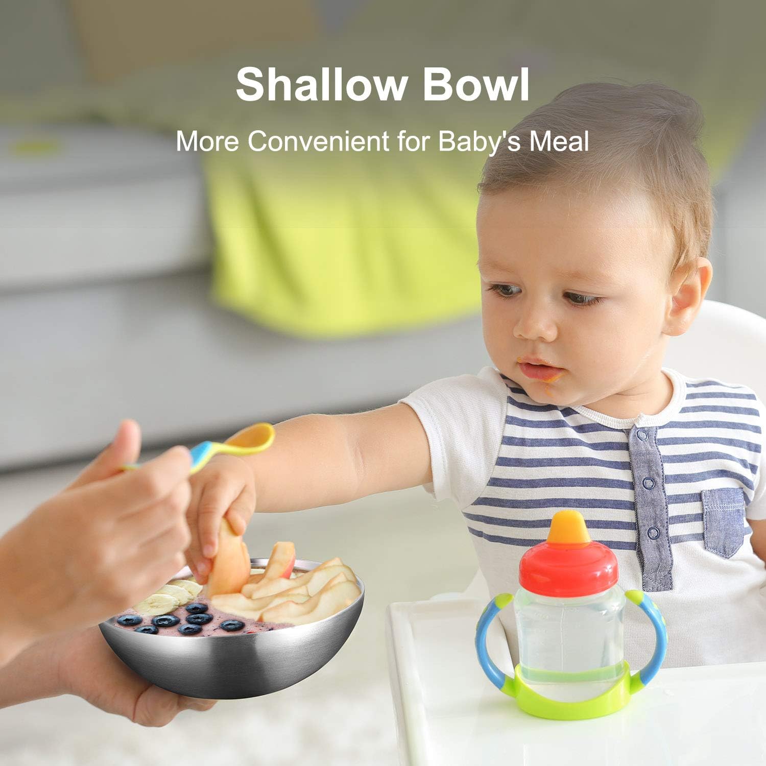 Miusco Stainless Steel Bowls for Kids, 18/8 Stainless Steel Toddler Bowl, BPA-Free, Durable & Easy Clean, 4 Pack - 14.5 oz Perfect for Baby Meals, Snacks, Serving and Travel & Home Use，Silver