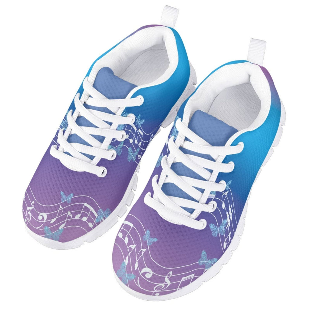 MARSVOVO First Shoes for Walking Boy Girl Lightweight Flexible Breathable Athletic Slip On Sneakers Resistant Comfortable Toddler Girl Sneakers Notes Butterfly Blue Purple Design Size 2 US