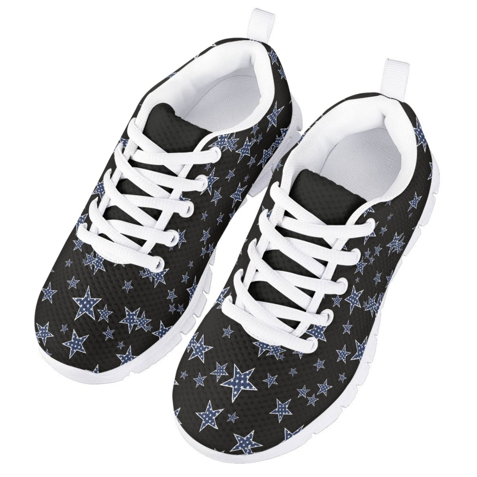 MARSVOVO Toddler Girl Slip On Sneakers Flexible Lightweight Breathable Athletic Girl Running Shoes Casual Comfortable Resistant Play Sport Walking Shoes Blue Stars Black Printed Size 4 US