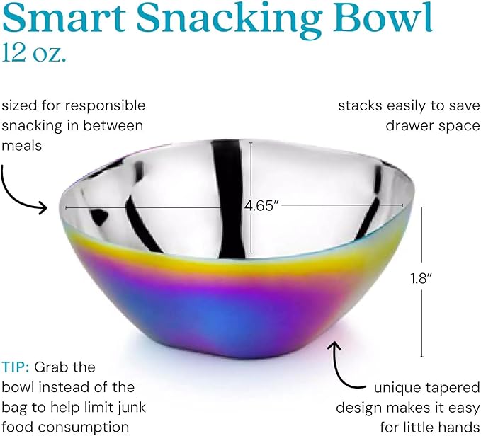 Ahimsa Stainless Steel Bowls for Kids | Non Toxic, Pediatrician Designed Toddler Bowls 12oz | Durable Metal Kids Bowl, Easy to Clean, Dishwasher Safe, Single Fun Rainbow