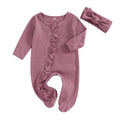 CIYCUIT Baby Girls Clothes Newborn Long Sleeve Zip Up Onesie Romper with Headband Fall Winter Outfits Purple 6-12 Months