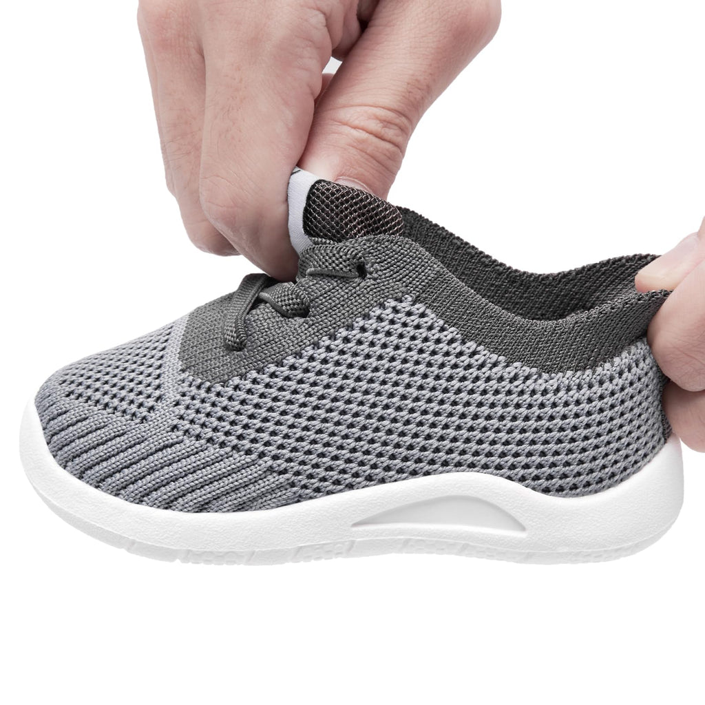 MORENDL Toddler Shoes Baby Walking Sock Shoes Infant Sneakers Boy Girl Barefoot Tennis Shoe Non-Slip Brethable Dark Grey 12-15 Months