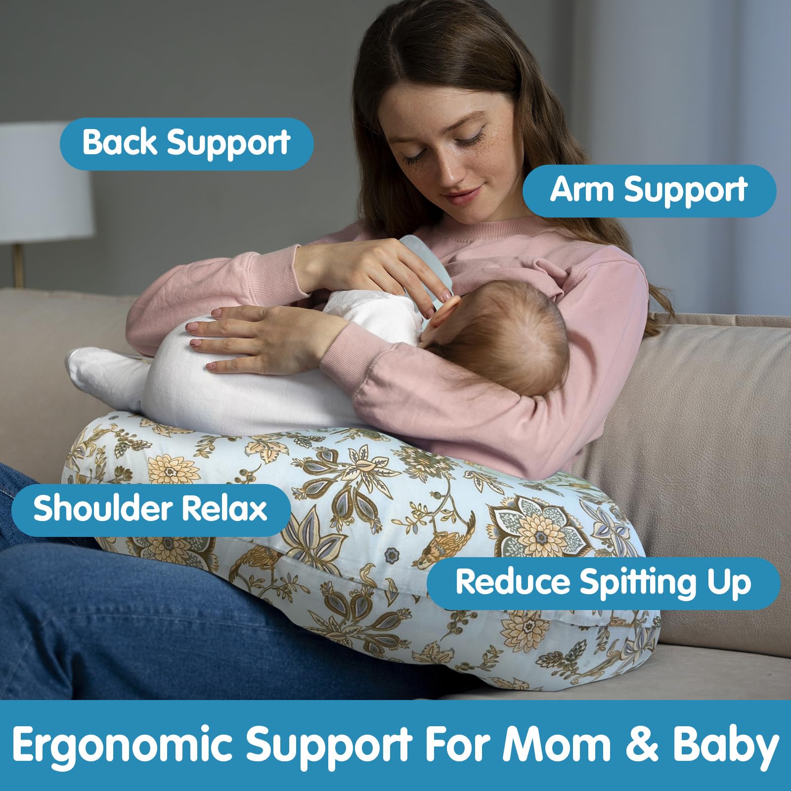 x-vesolje Nursing Pillow, Breastfeeding Pillow with Removable Cover, Ergonomic Breast Feeding Pillow, Baby Feeding Support Pillow for Mom Easier Breastfeeding- Original Size/Boho Garden