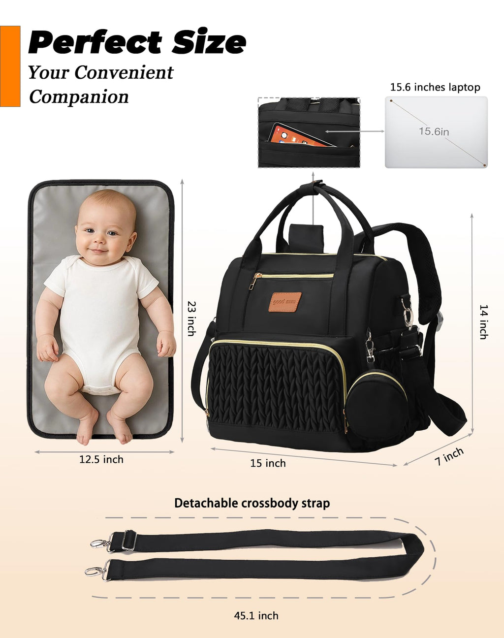 ZCSERTGI Backpack Diaper Bag,Stylish Waterproof Baby Diaper Bags with Changing Pad,Insulated Pockets,Multi-Function Travel Diaper Backpacks,Gift for New Parents,Black