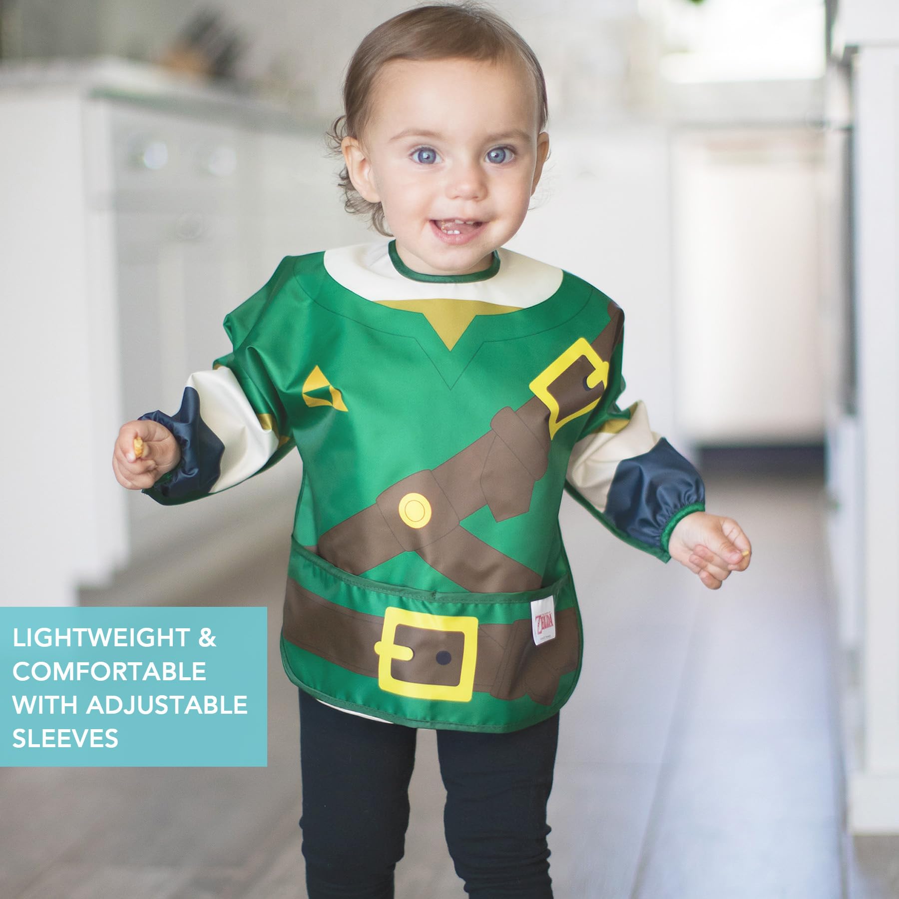 Bumkins Sleeved Bib for Girl or Boy, Baby and Toddler for 6-24 Mos, Essential Must Have for Eating, Feeding, Baby Led Weaning Supplies, Long Sleeve Mess Saving Food Catcher, Nintendo Legend of Zelda