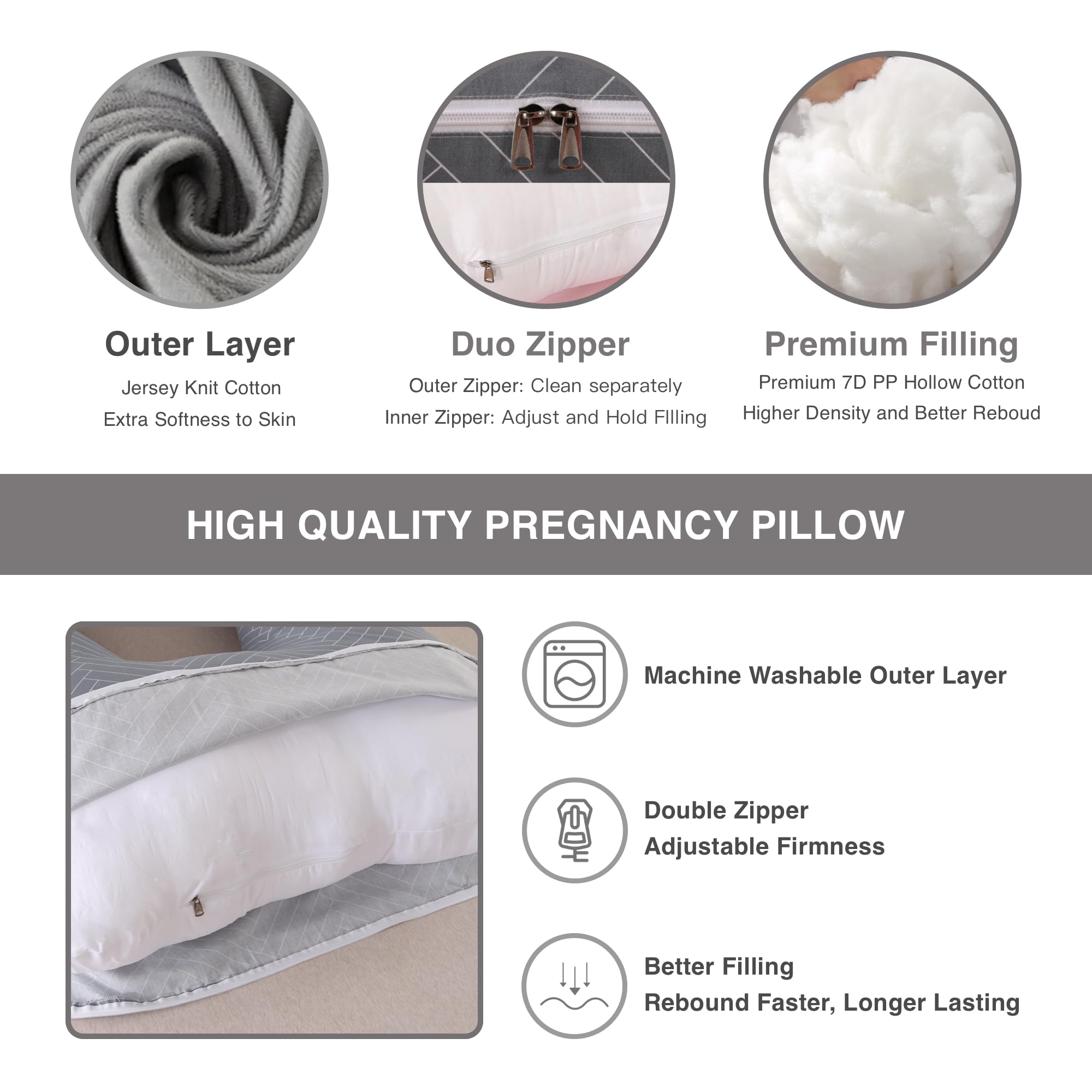 ALLOPERA Pregnancy Pillow, Full Body Maternity Pillow 57 inch, with Removable Washable Cover - Sleep Support for Legs, Back, Neck, Shoulder, HIPS, Belly for Pregnent Women, 100% Cotton