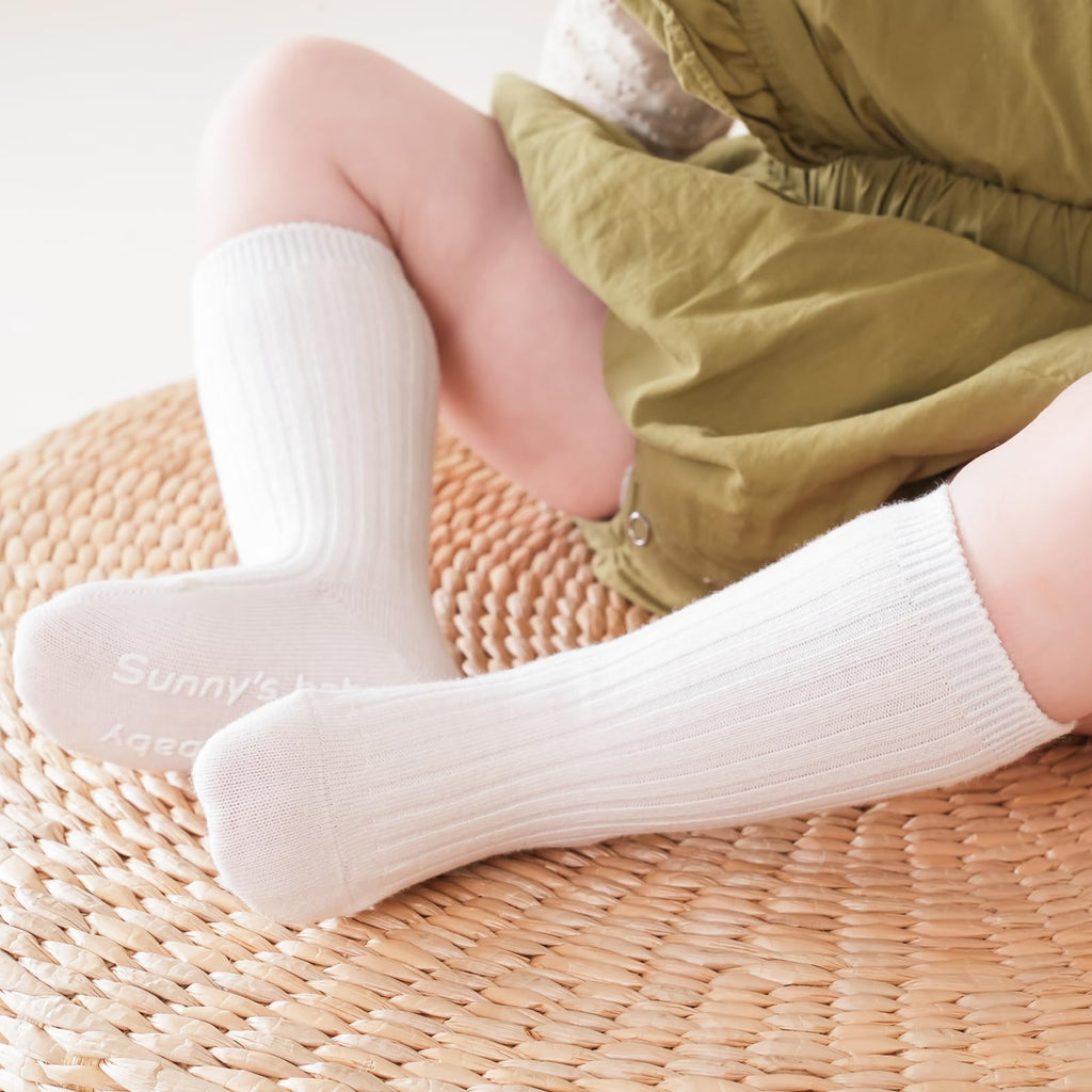 Zumou Toddler Knee High Socks Non Slip Anti Skid Baby Boy Girls Seamless Long Stockings (US, Age, 1 Year, 3 Years, 4 Pairs White)