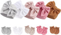 BQUBO Newborn Baby Girls Hats Mittens Set Hospital Hat Beanie Infant Bow Hats Baby Cotton Gloves for 0-6 Months