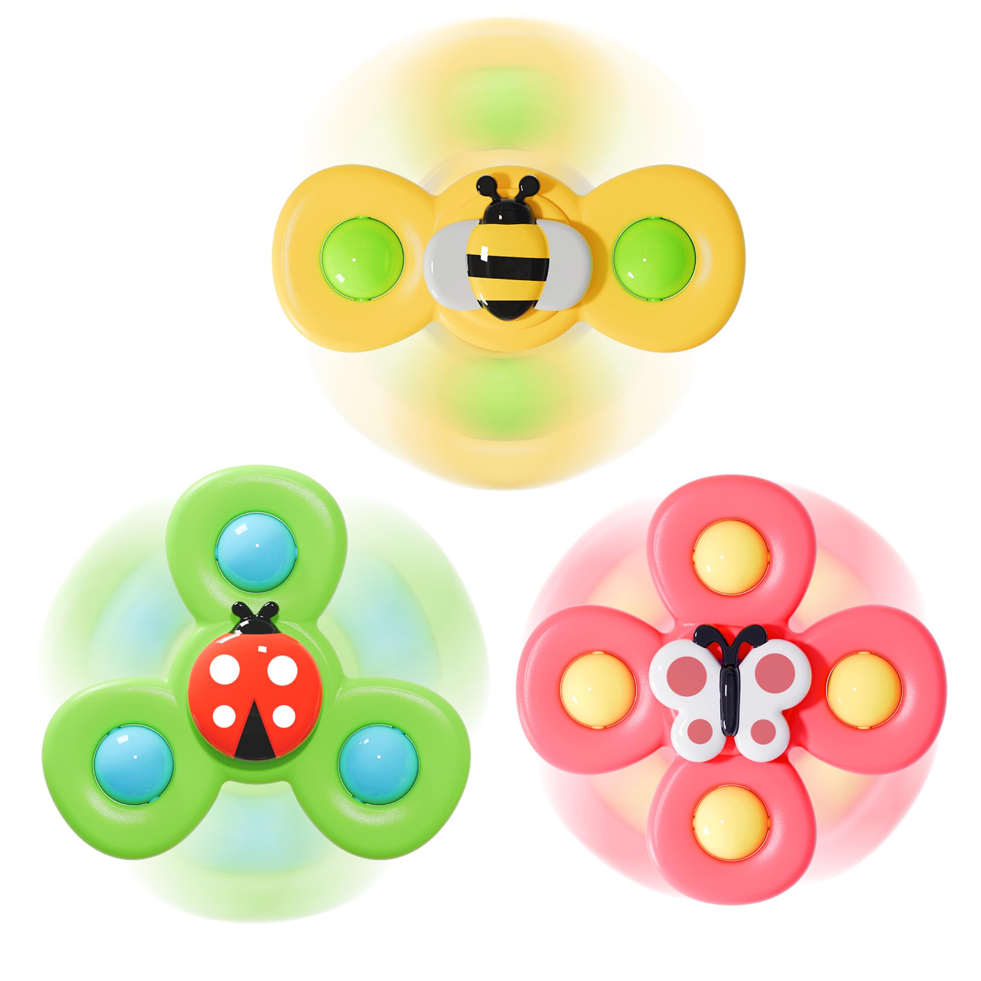 LiKee Strong Suction Cup Fidget Rotating Sensory Bath Toys for Baby Christmas Stocking Stuffers, Airplane Car Travel Table & Window Toys for Toddler Boys and Girls, 10+ Months