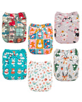ALVA Baby Cloth Diaper Covers Adjustable Reusable Washable 6 pcs&12 Inserts