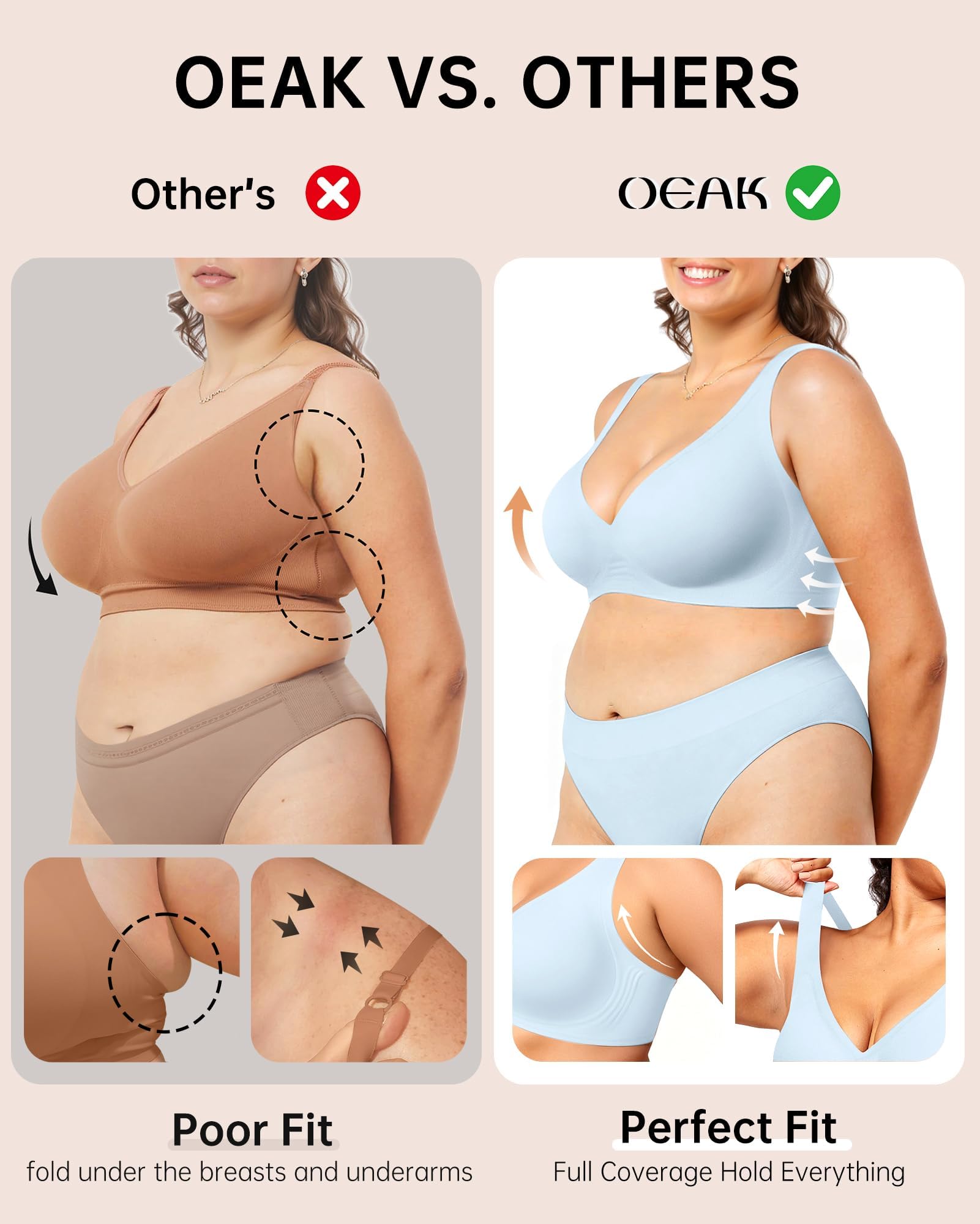 OEAK Womens Deep V Bras Wireless Comfortable Bra Supportive No Underwire Bras Tshirt Push Up Bralettes Plunge Seamless Bra Sky Blue L