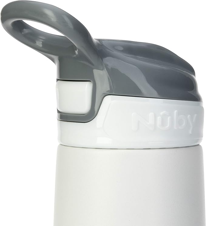 Nuby Thirsty Kids No Spill Flip-It Reflex Stainless Steel Travel Cup or Water Bottle - 10 Oz - 18+ Months - White - Back to School Essentials