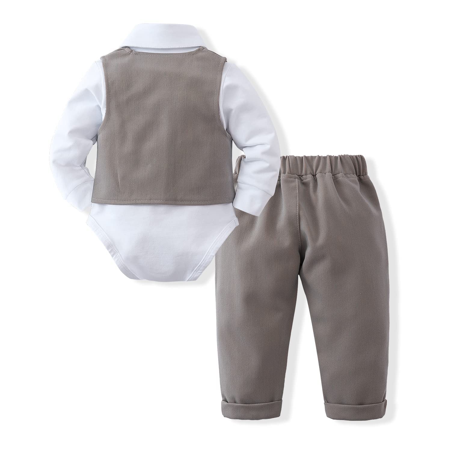 DISAUR Suit for Baby Boy Ring Bearer Outfit Long Sleeve Infant White Shirt Gray Vest Pants Bow Tie 1t 12 18 Months