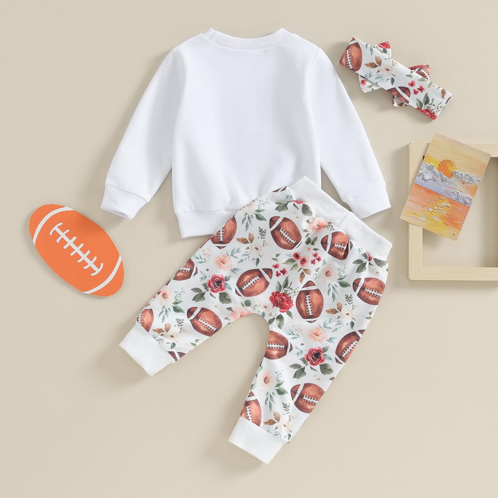 CIYCUIT 3Pcs Baby Girl Football Outfits Letter Print Sweatshirt + Pants + Headband 0 6 12 18 24 Months Clothes 12-18 Months