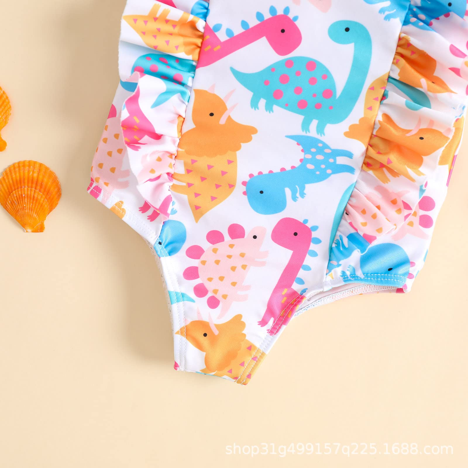 Happy Town One-Piece Infant Toddler Baby Girl Summer Swimsuit Watermelon Leopard Ruffle Swimwear Bikini Bathing Suit (Dinosaur, 2-3 Years)
