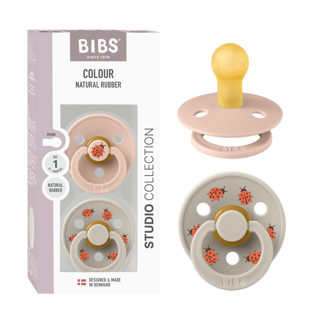BIBS Colour Pacifier, 0-6 Months, 2-Pack, Round Nipple, Blush/Sand
