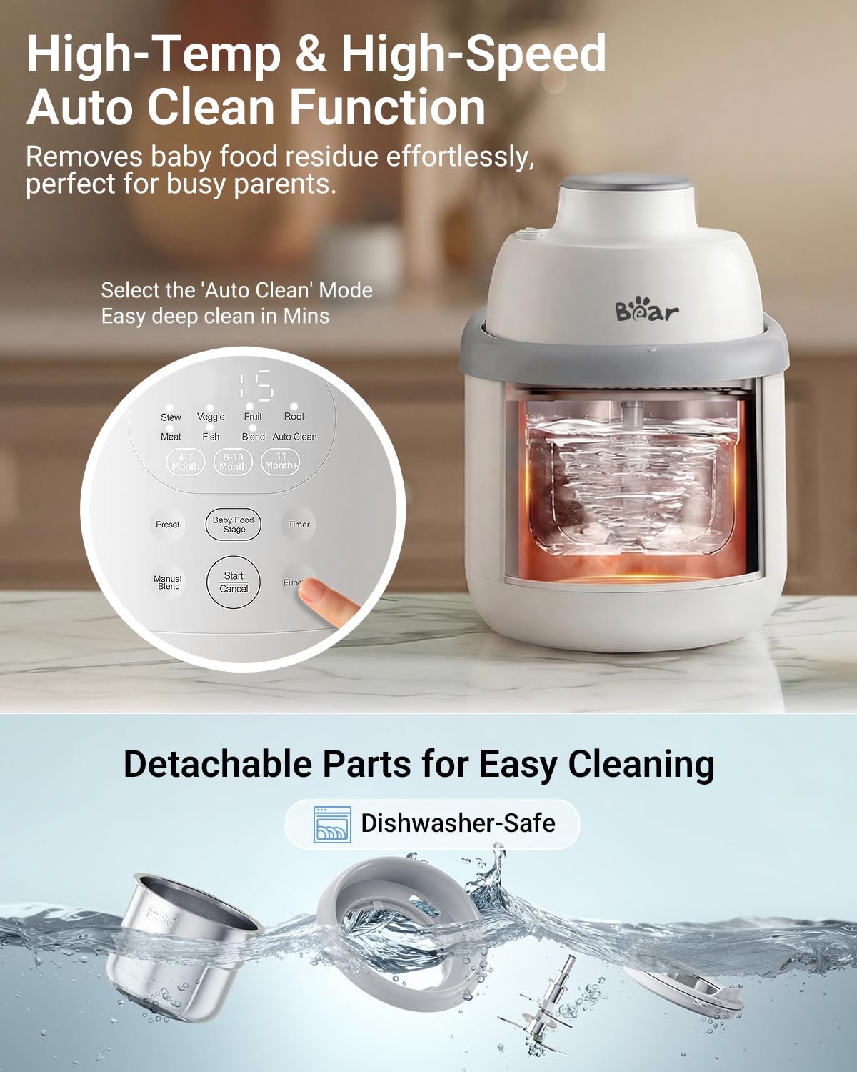 Bear Stainless Steel Baby Food Maker Processor, NutriEase 3-Stage Texture
