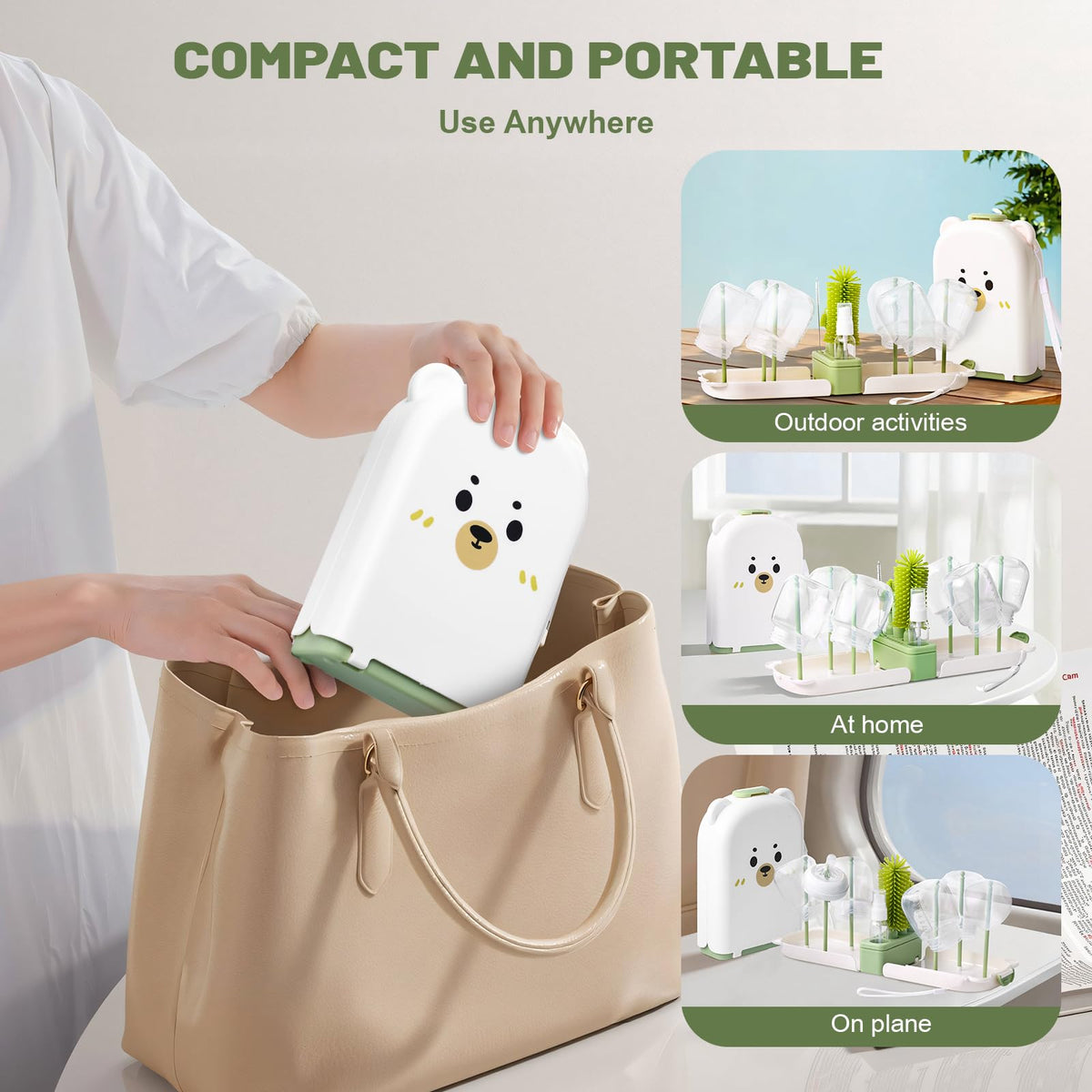 Travel Bottle Cleaner Kit Baby Bottle Cleaner Brush Set Portable Bottle Cleaning Kit Set Silicone Brush, Nipple Brush, Straw Brush, Dispense Detergent Dispenser, Drying Rack - 6 in 1