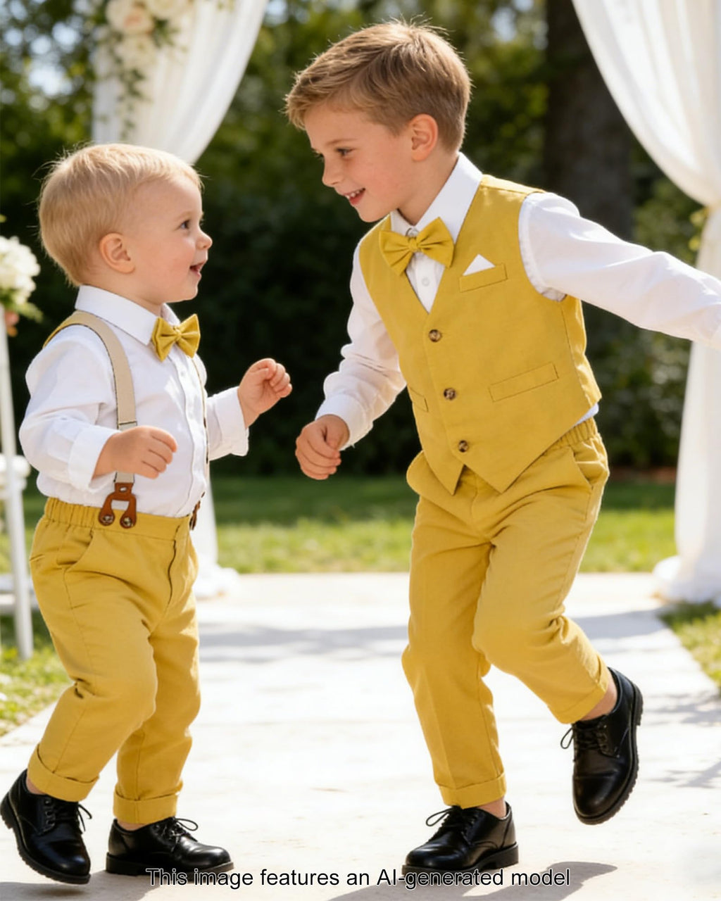 SANGTREE Boys Cotton Linen Formal Suit Yellow Lemon 4-5T=Tag 130