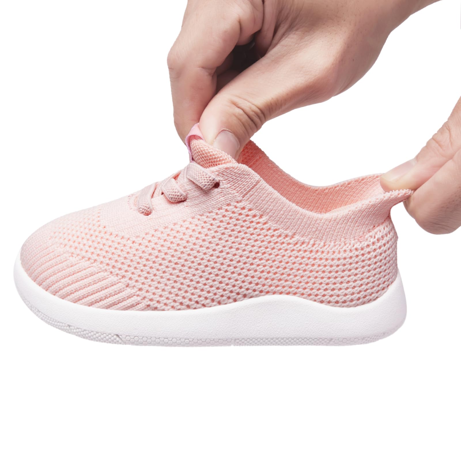 MORENDL Toddler Girl Shoes Baby First Wide Toe Barefoot Walking Shoes Girls Non-Slip Slip On Tennis Sneakers Pink 12-15 Months