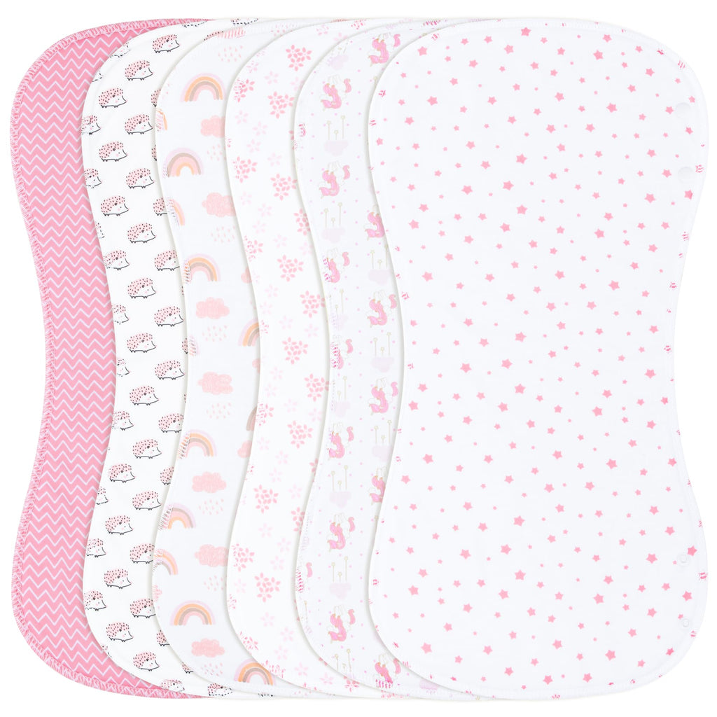 Benoxine 2-in-1 Burp Cloths and Baby Bibs - 6 Pack Large Super Absorbent Soft Cotton Burping Cloths for Spit Up, 3 Layers Thick Baby Burp Rags for Girls & Boys