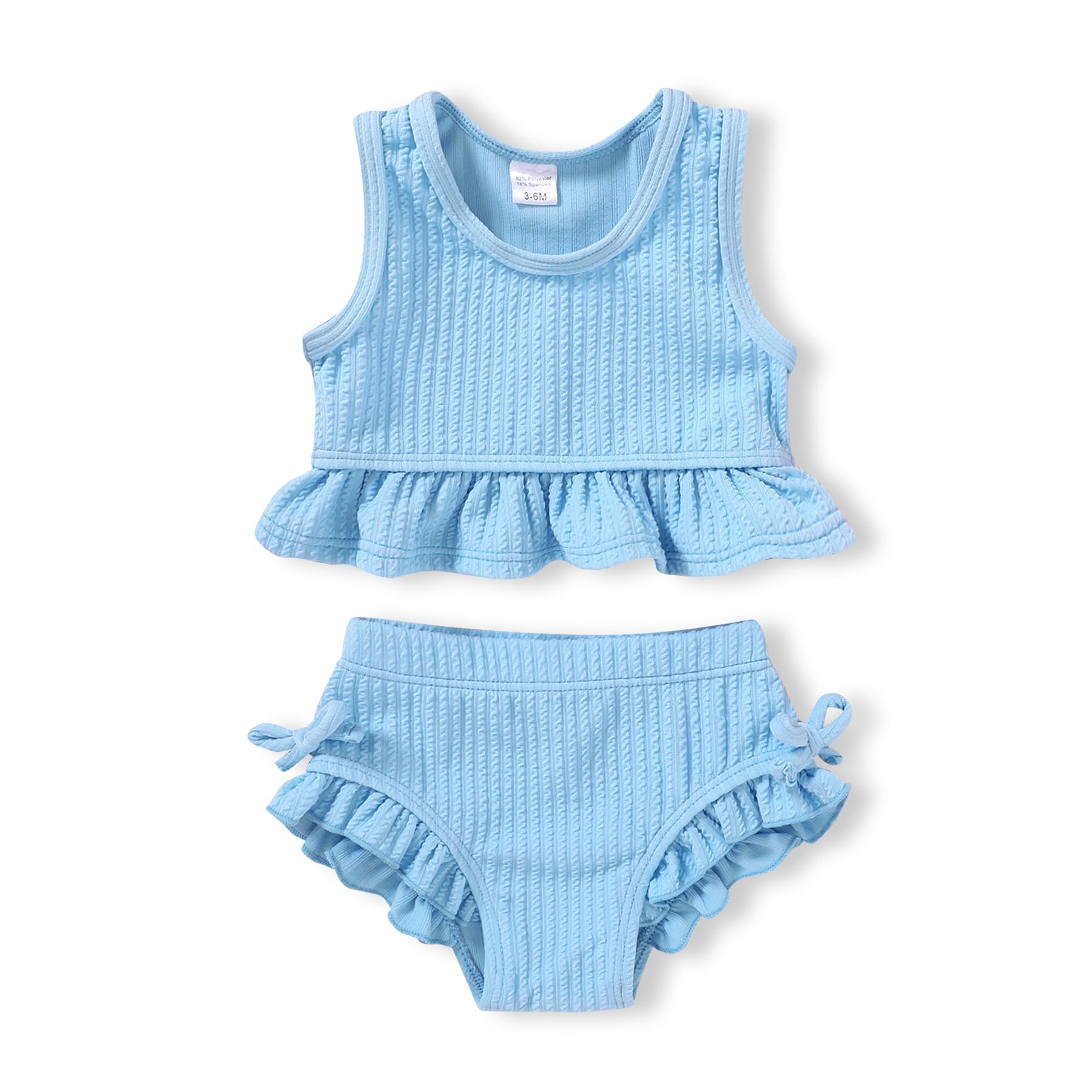 HAPPYMA Baby Swimsuit Toddler Girl Bathing Suit Summer Solid Color Bikini Set Beach Two Piece Swim Wear (Blue, 18-24 Months)