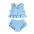 HAPPYMA Baby Swimsuit Toddler Girl Bathing Suit Summer Solid Color Bikini Set Beach Two Piece Swim Wear (Blue, 2-3T)