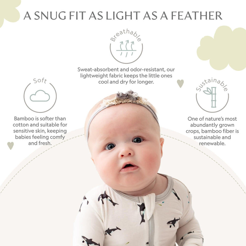 Bamboo Little Soft Baby Footie Pajamas, Baby Clothes, Newborn Sleepers, 95% Viscose and 5% Spandex, Orca, 9-12 Months