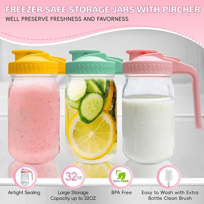 2 PACK Breast Milk Pitcher 32OZ Glass Breastmilk Pitcher with Lids Leak-proof Wide-mouth Storage Jars for Breastmilk, Resistant to Heat or Cold, Freezer-safe (Green)