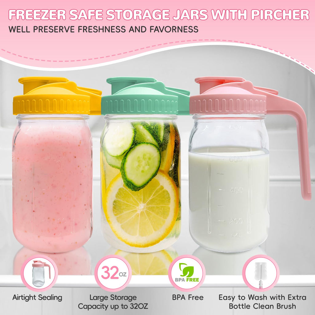 2 PACK Breast Milk Pitcher 32OZ Glass Breastmilk Pitcher with Lids(Pink)