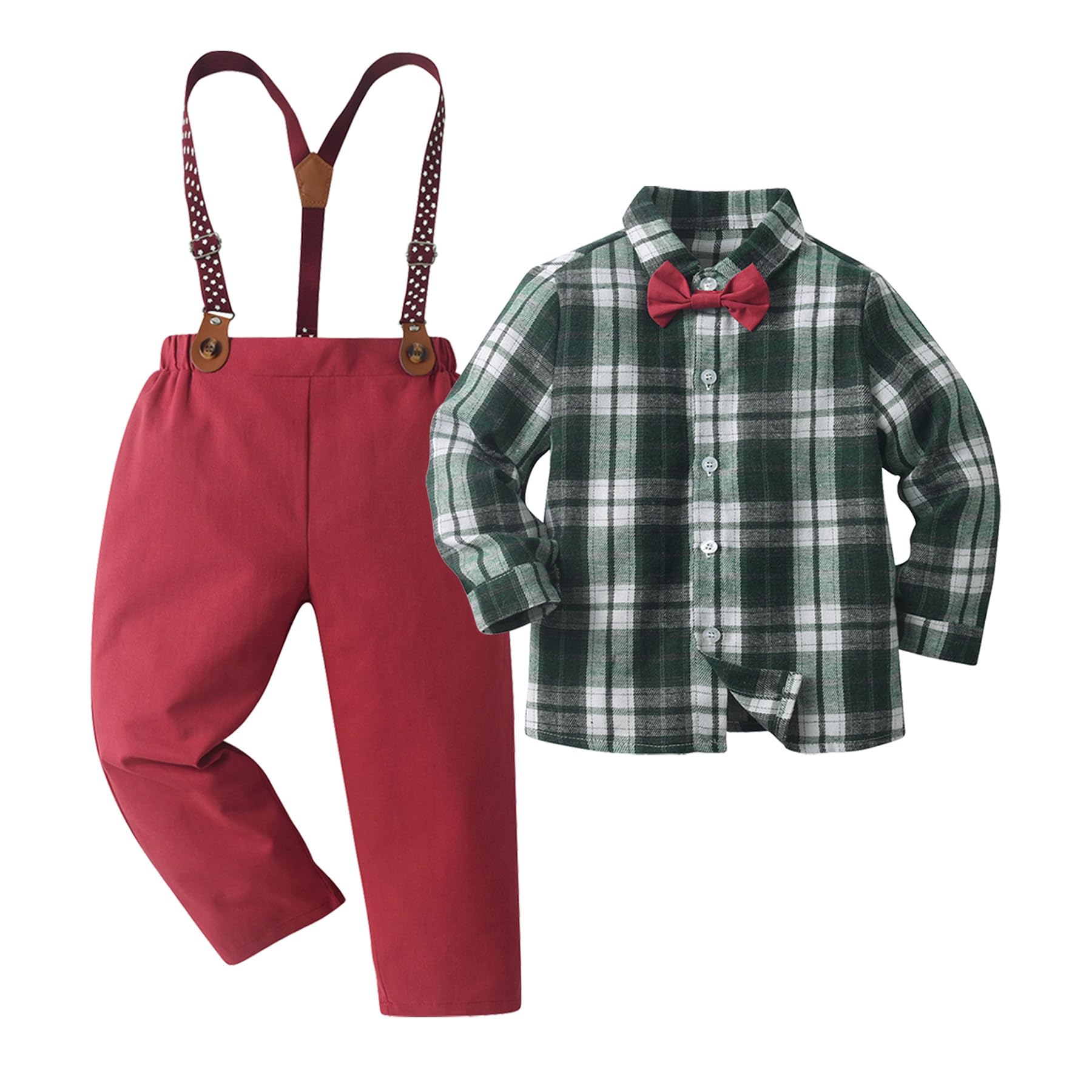 Boarnseorl Baby Boys Pants Sets, Infant Long Sleeve Shirt + Pants + Bow Tie + Suspenders Outfits Clothing,9-12M