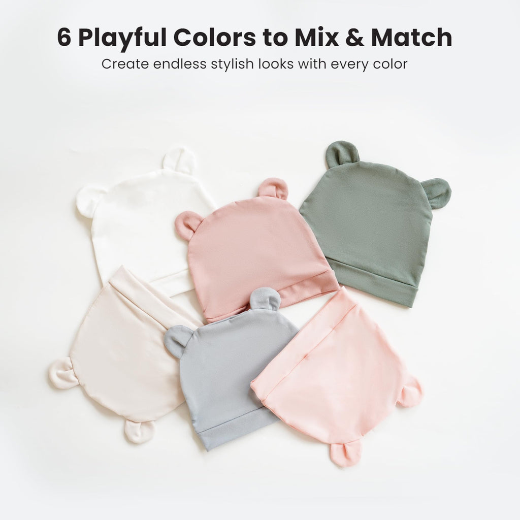 Konssy 6-Pack Baby Newborn Hats with Bear Ears Set