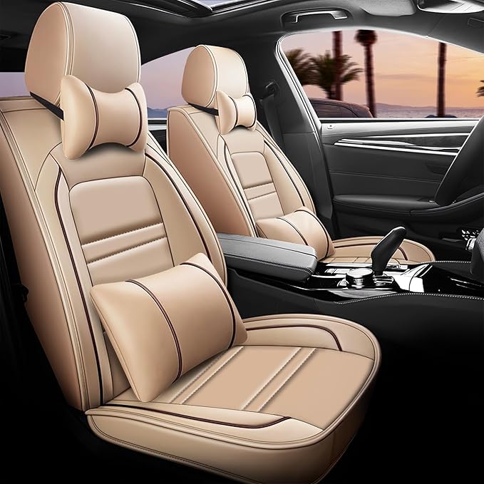 Car Seat Covers for Honda Ridgeline 2006-2025 | 5-Seats Seat Covers, Waterproof Seat Protectors, Automotive Seat Covers (Full Set with Pillow,Beige)