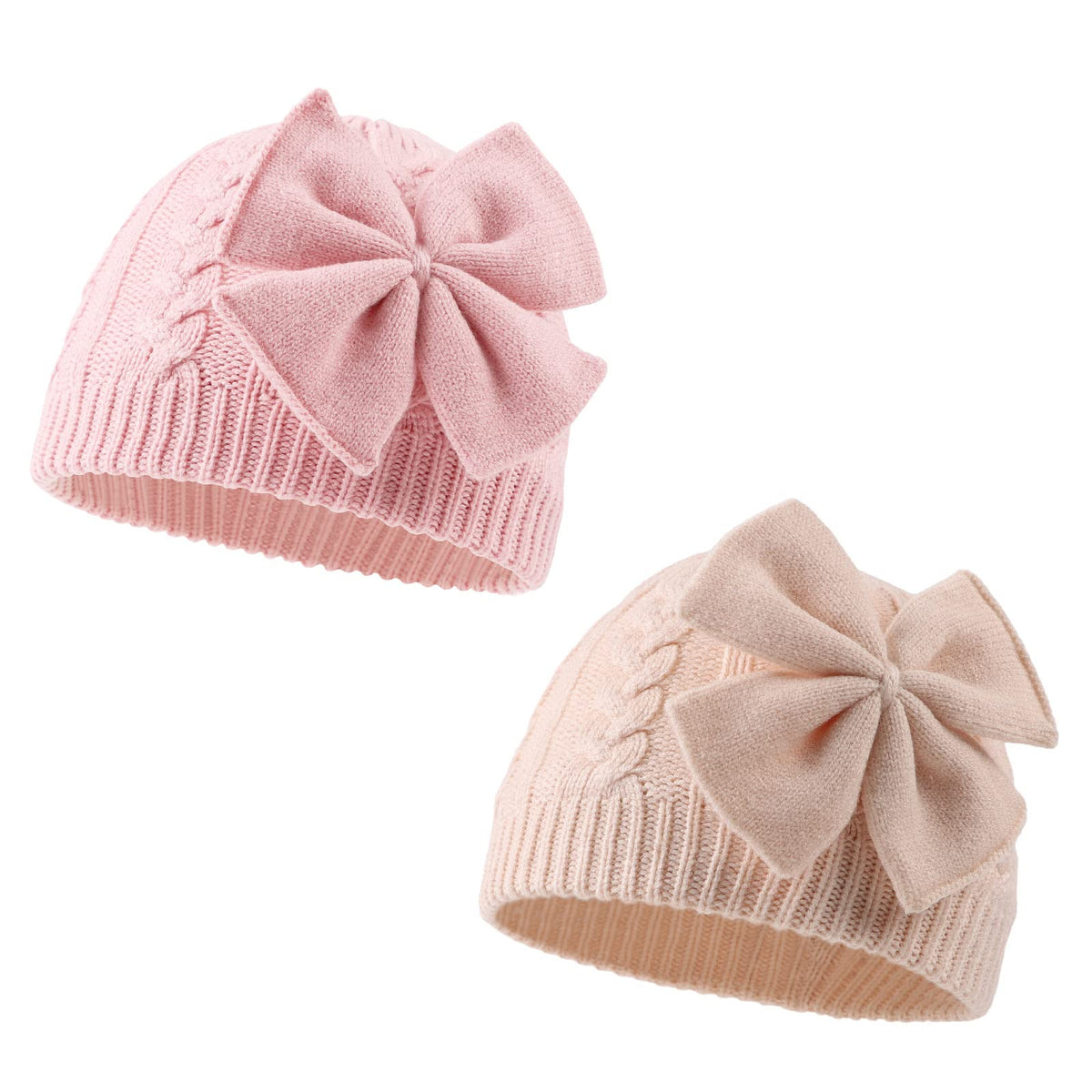 JANGANNSA Winter Warm Knitted Baby Hat for Girls Cotton Lined Infant Toddler Hat Autumn Cute Bow Classic Girls Beanie 0-6Y (Black+Gray+Caramel,S)