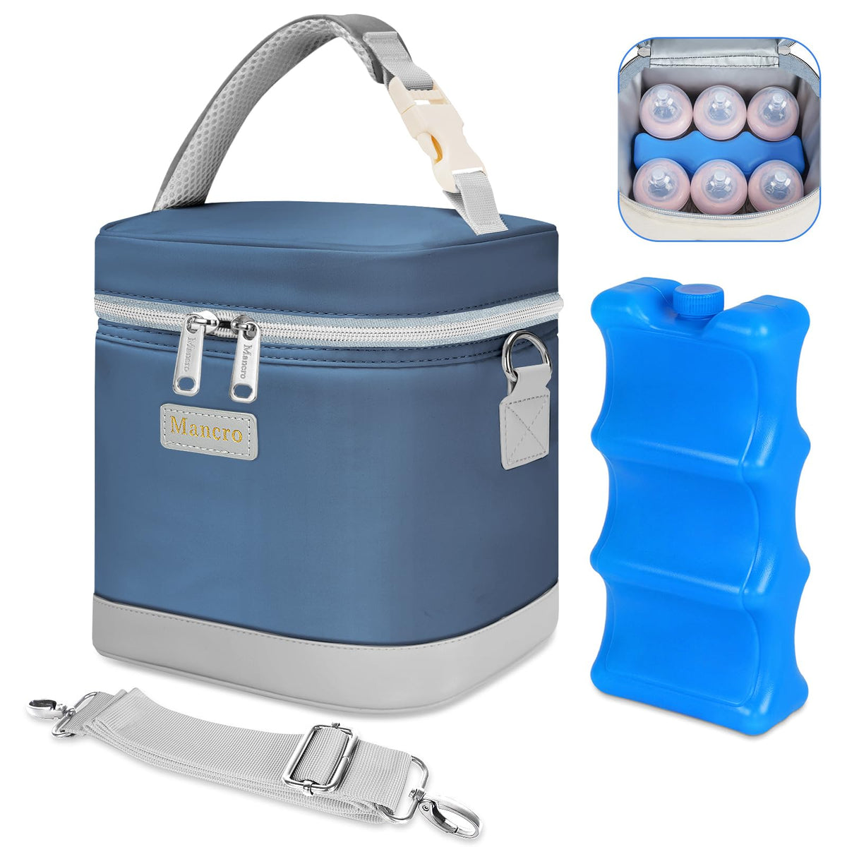 Mancro Breastmilk Cooler Bag with Ice Pack Fits 6 Baby Bottles Up to 9 Oz