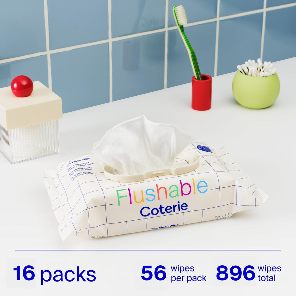 Coterie Flushable Wipes for Sensitive Skin, 16 Packs (896 Count)